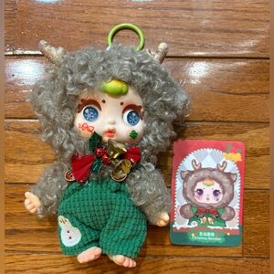 Cute Plush Doll Pendant with Christmas Green Outfit and Accessories